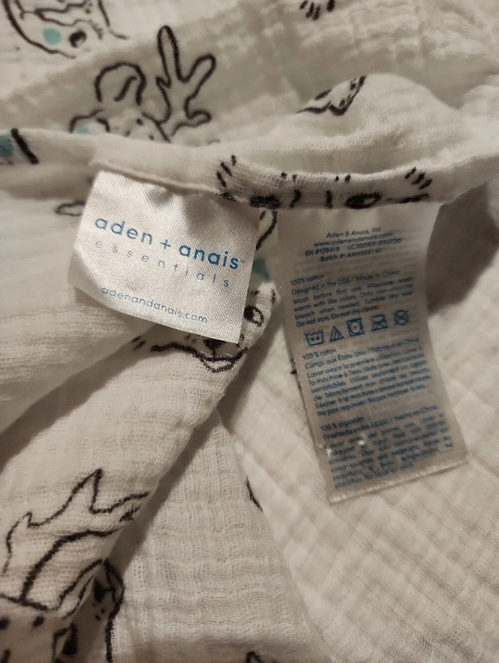 Aden Anaias White Muslin Swaddle Teal Accent Animal Faces Deer